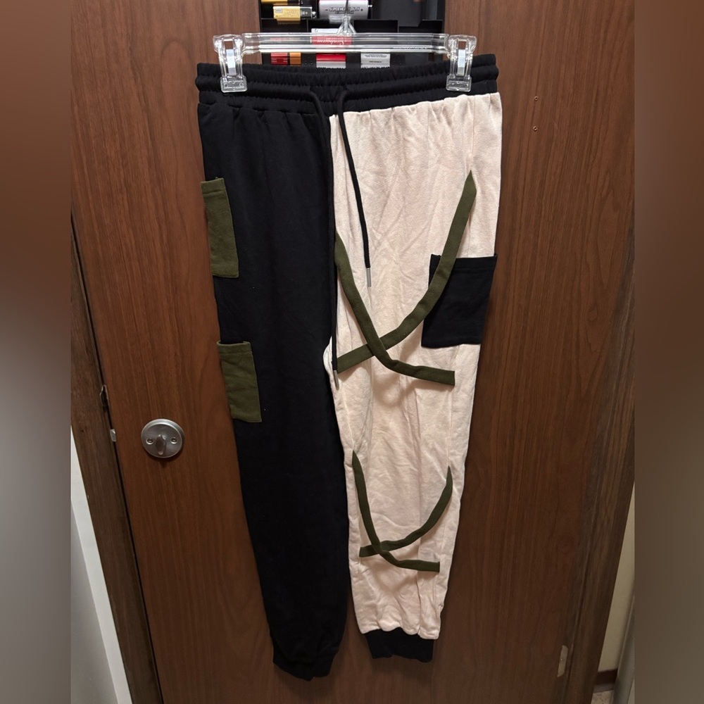 SHEIN X S Black Beige Colorblock Joggers | Drawstring Utility Sweatpants